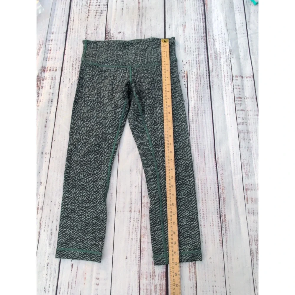 Lululemon Wunder Train Cropped Leggings Womens Size 6 Green Herringbone
